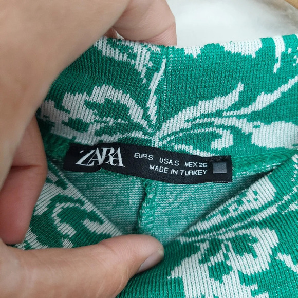 ZARA Jacquard Knit Floral Balloon Sleeve‎ Dress Green Size Small - Picture 6 of 8